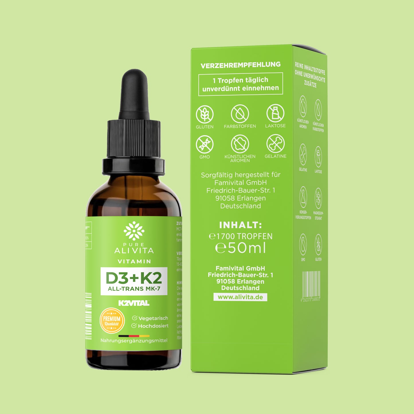 Vitamin D3 + K2 (50ml) - K2VITAL® 99,7% All-Trans - laborgeprüfte 1000 I.E