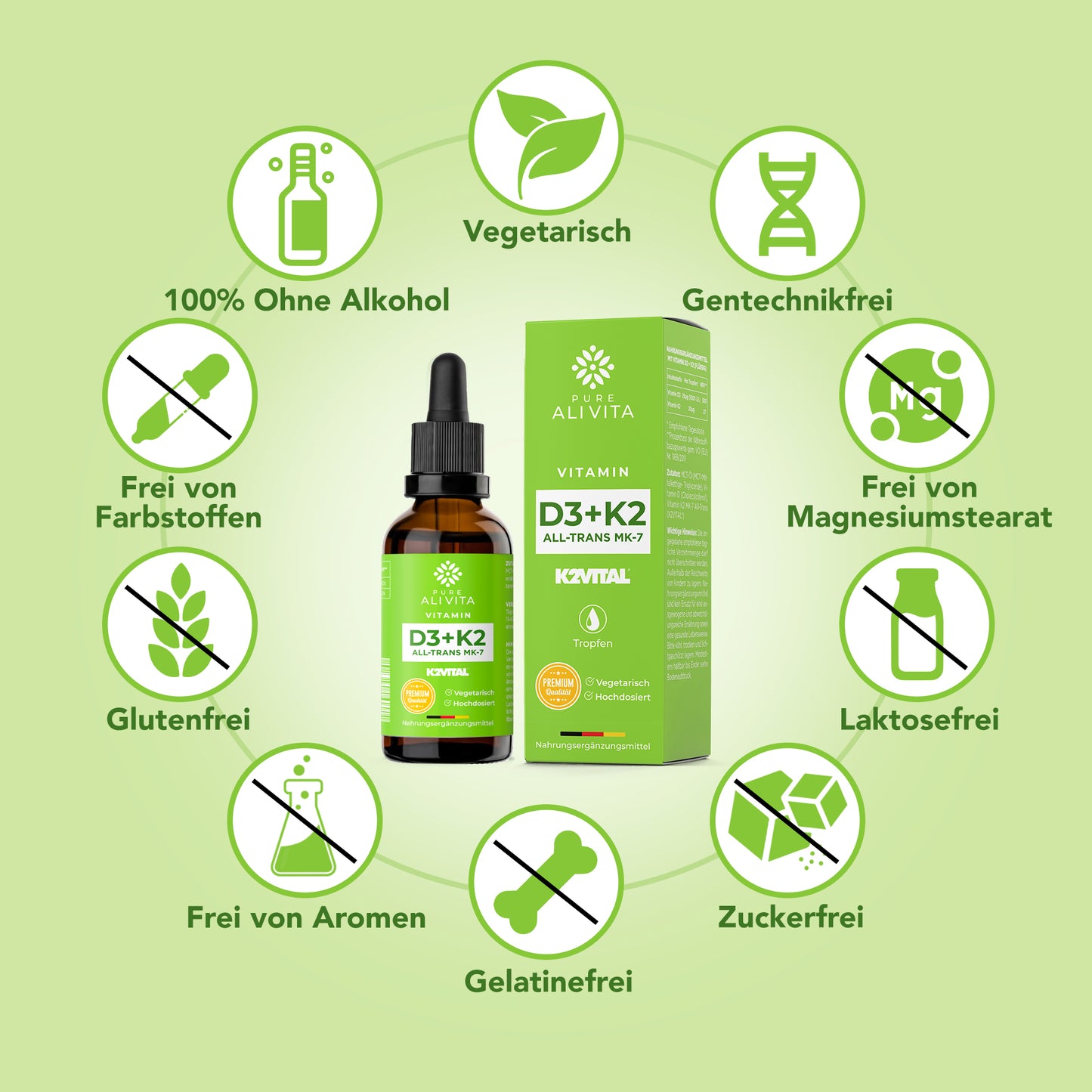 Vitamin D3 + K2 (50ml) - K2VITAL® 99,7% All-Trans - laborgeprüfte 1000 I.E