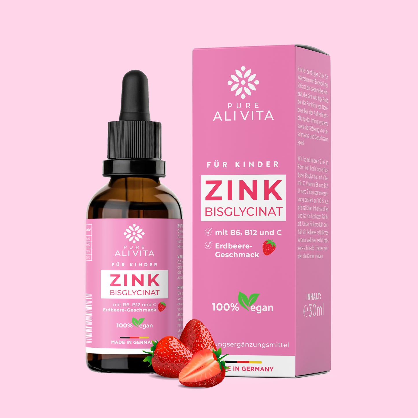 ALIVITA Zink Bisglycinat mit Vitamin C, Vitamin B6 und B12-30ml Tropfen für Kinder 60 Tage - Unterstützt das Immunsystem - 100% Vegan