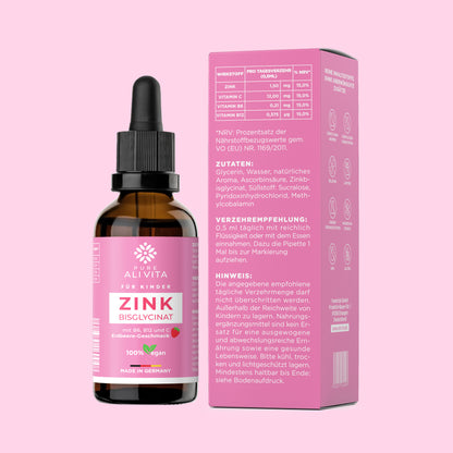 ALIVITA Zink Bisglycinat mit Vitamin C, Vitamin B6 und B12-30ml Tropfen für Kinder 60 Tage - Unterstützt das Immunsystem - 100% Vegan