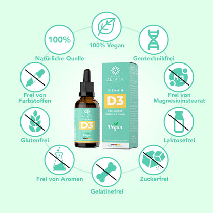ALIVITA Vitamin D3 Vegan aus Flechten - 10ml Tropfen für Kinder